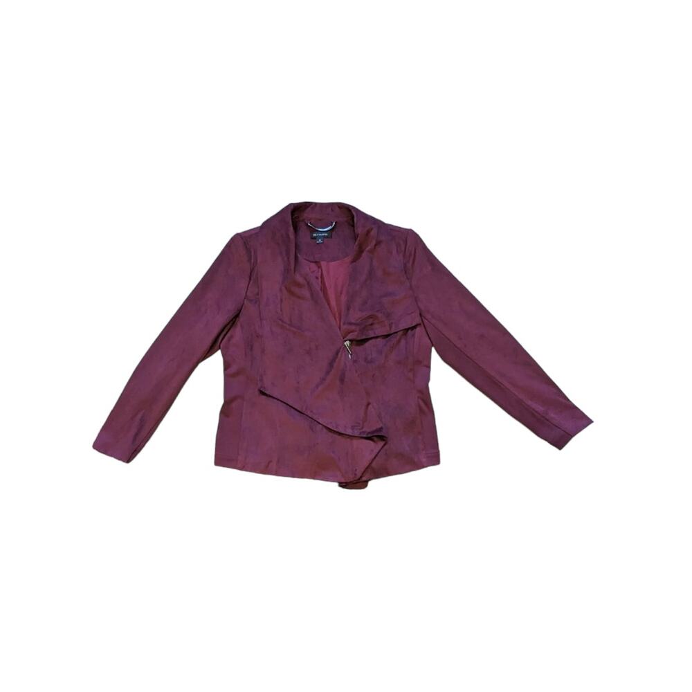 H Halston Faux Suede Asymmetrical Motorcycle Jacket Moto Maroon Burgundy Womens